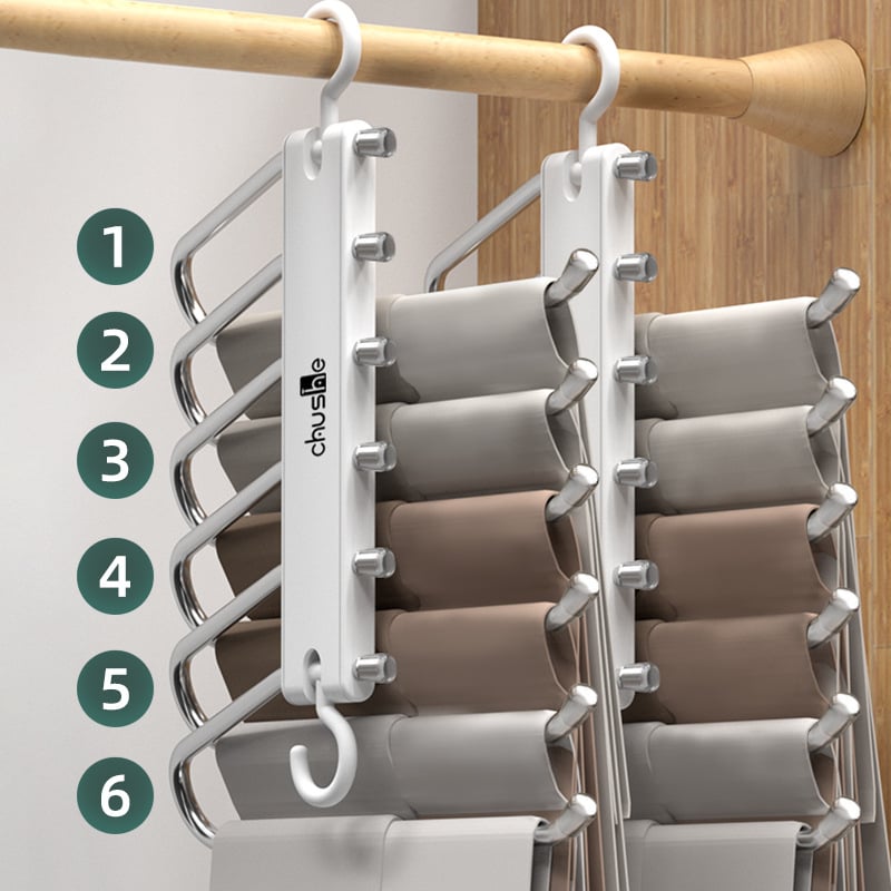 Συρόμενο ράφι για παντελόνια με τηλεσκοπική, πολυλειτουργική αποθηκευτική κατασκευή από πλαστικό και ανοξείδωτο χάλυβα