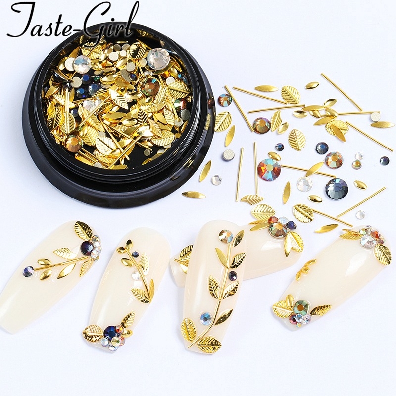 Японски стил украса за нокти: метални листа, тънки пръчки и плоски кристали за DIY декорации