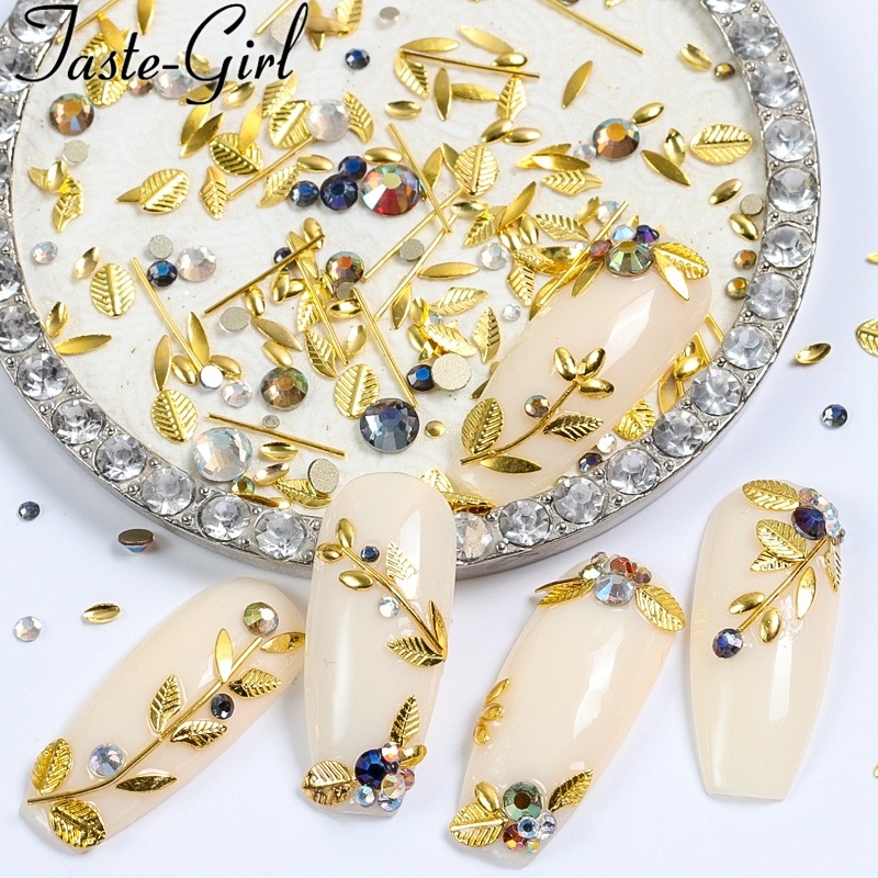 Японски стил украса за нокти: метални листа, тънки пръчки и плоски кристали за DIY декорации