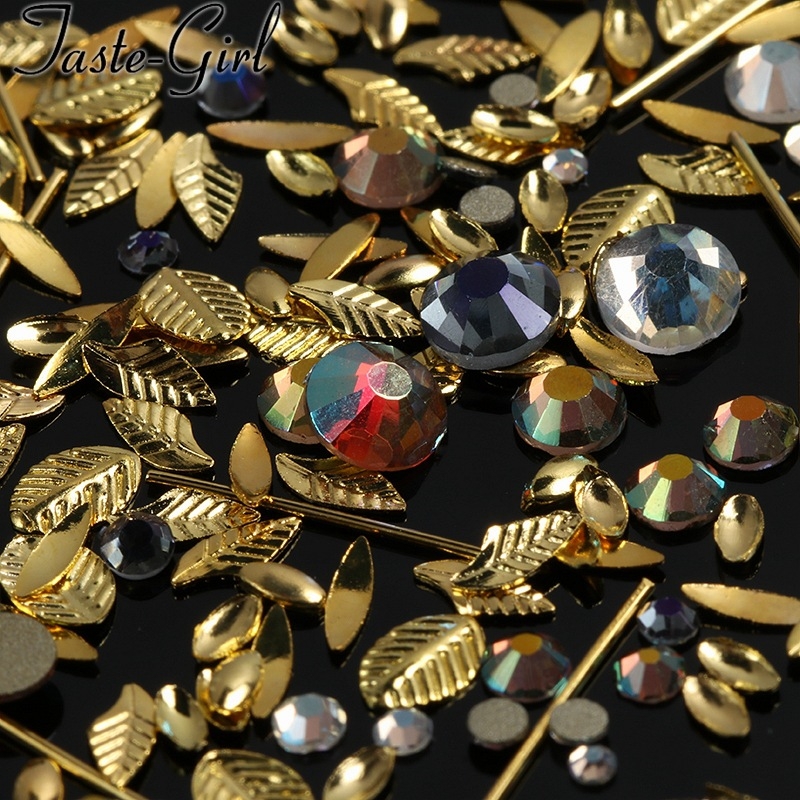 Японски стил украса за нокти: метални листа, тънки пръчки и плоски кристали за DIY декорации