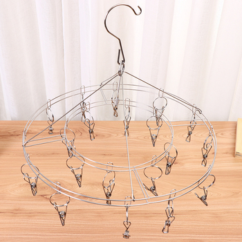 Ανοξείδωτη κρεμάστρα ρούχων με 20 κλιπ και κυκλικό δίσκο για κάλτσες, στιβαρός πολυκλιπ στεγνωτήρας με προστασία από τον άνεμο