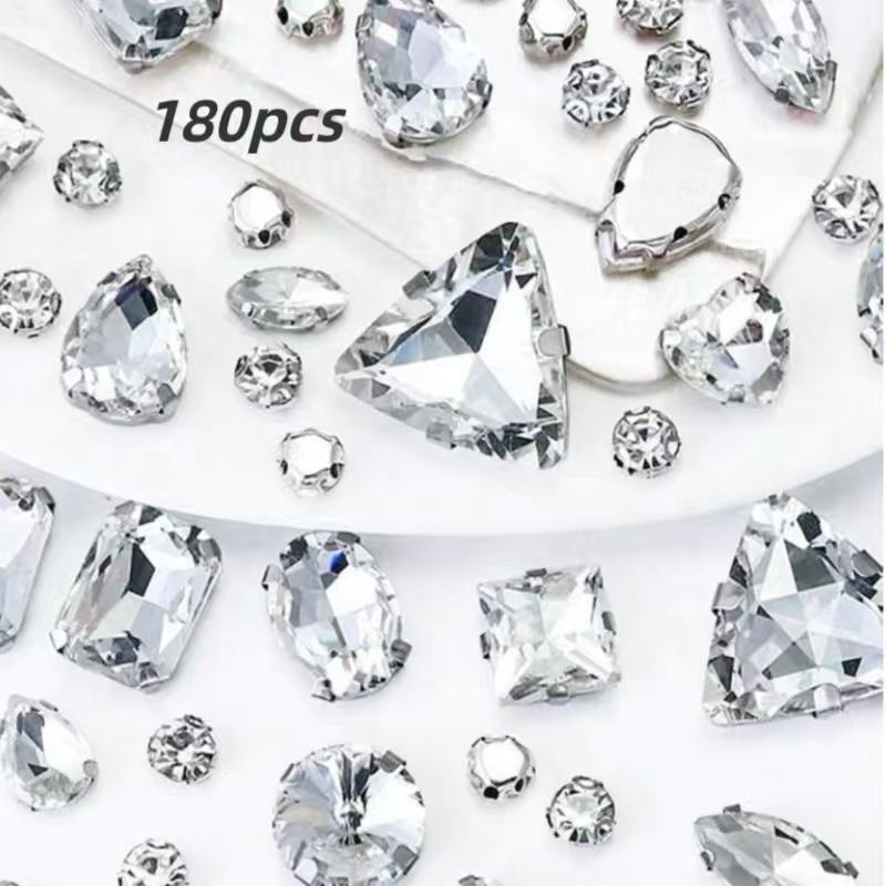 180 kusov zmiešaných rhinestones s pazúrikmi z skleneného krištáľu pre ručné šitie a svadobné doplnky