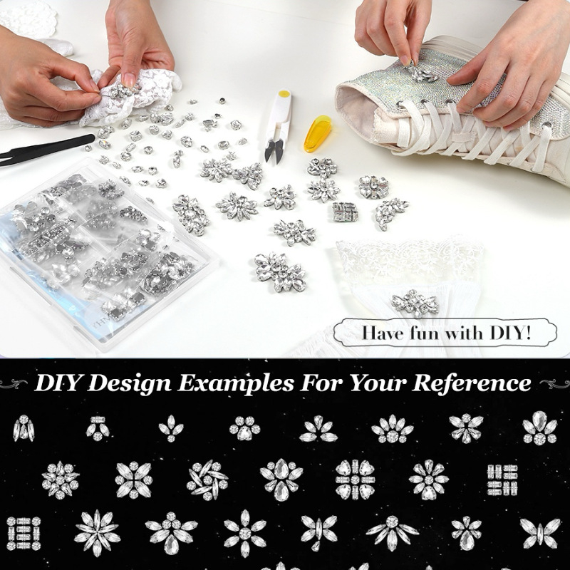 180 kusov zmiešaných rhinestones s pazúrikmi z skleneného krištáľu pre ručné šitie a svadobné doplnky