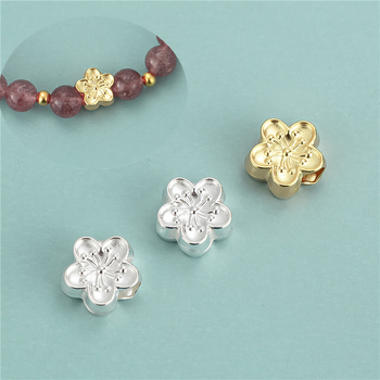 S999 srebro, 3D premazane perle s motivom peach blossom, velike rupe, spacer perle za DIY narukvicu