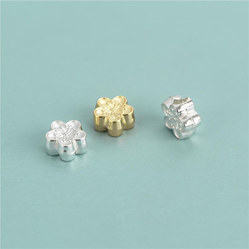 S999 srebro, 3D premazane perle s motivom peach blossom, velike rupe, spacer perle za DIY narukvicu