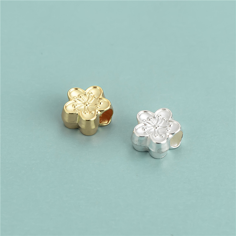 S999 srebro, 3D premazane perle s motivom peach blossom, velike rupe, spacer perle za DIY narukvicu
