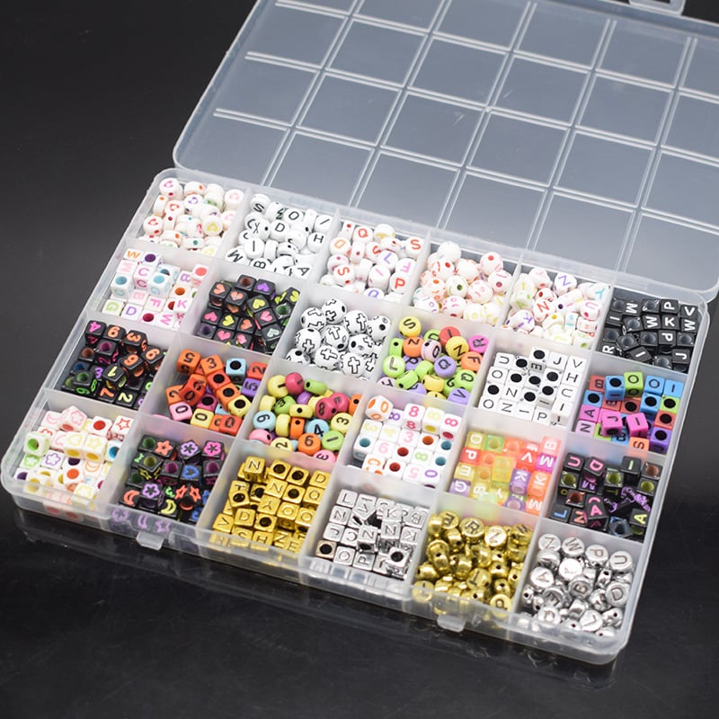 24 kutije perli s slovima, brojevima, osmijehima i srcima za ručno izradu nakita — narukvice i ogrlice
