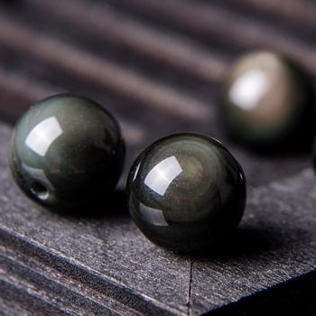 Prirodne dvostruke oči od obsidijanskog kristala, slobodne perle, ljubičasto-zeleno oko, okrugle, 10 mm, za DIY