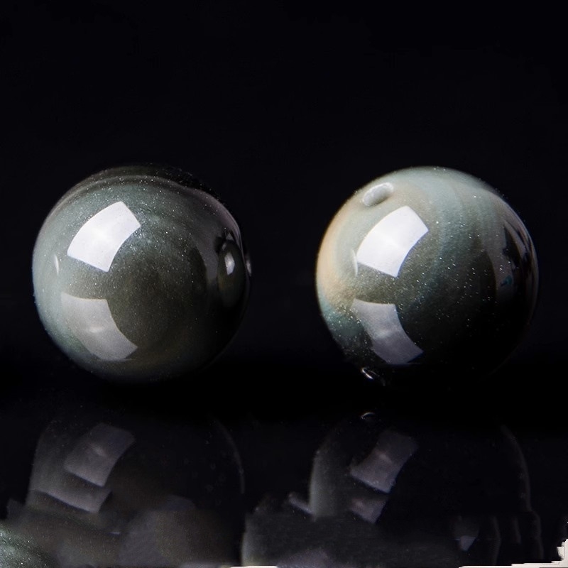 Prirodne dvostruke oči od obsidijanskog kristala, slobodne perle, ljubičasto-zeleno oko, okrugle, 10 mm, za DIY