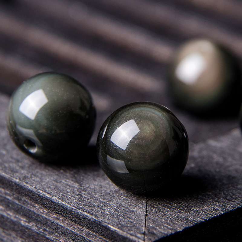 Prirodne dvostruke oči od obsidijanskog kristala, slobodne perle, ljubičasto-zeleno oko, okrugle, 10 mm, za DIY