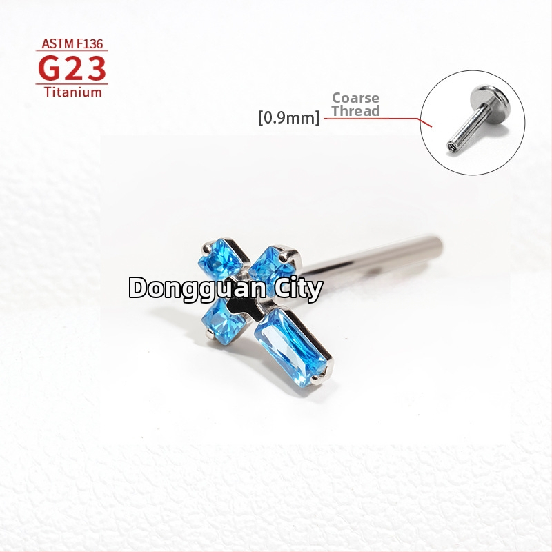 F136 titanová zliatina, viacfarebný kríž, vnútorný závit – náušnica do ucha