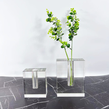 Priehľadná krištáľová štvorcová váza na kvety, moderný európsky minimalistický štýl dekorácie