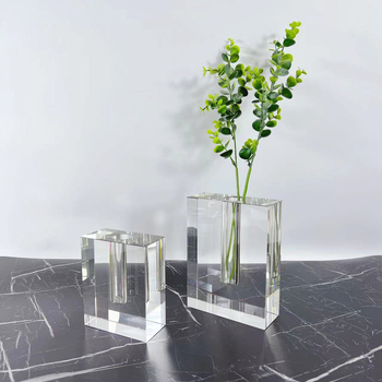 Priehľadná krištáľová štvorcová váza na kvety, moderný európsky minimalistický štýl dekorácie