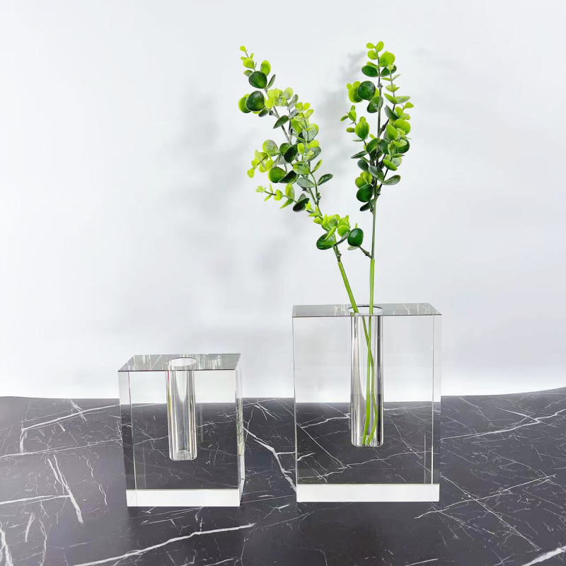 Priehľadná krištáľová štvorcová váza na kvety, moderný európsky minimalistický štýl dekorácie
