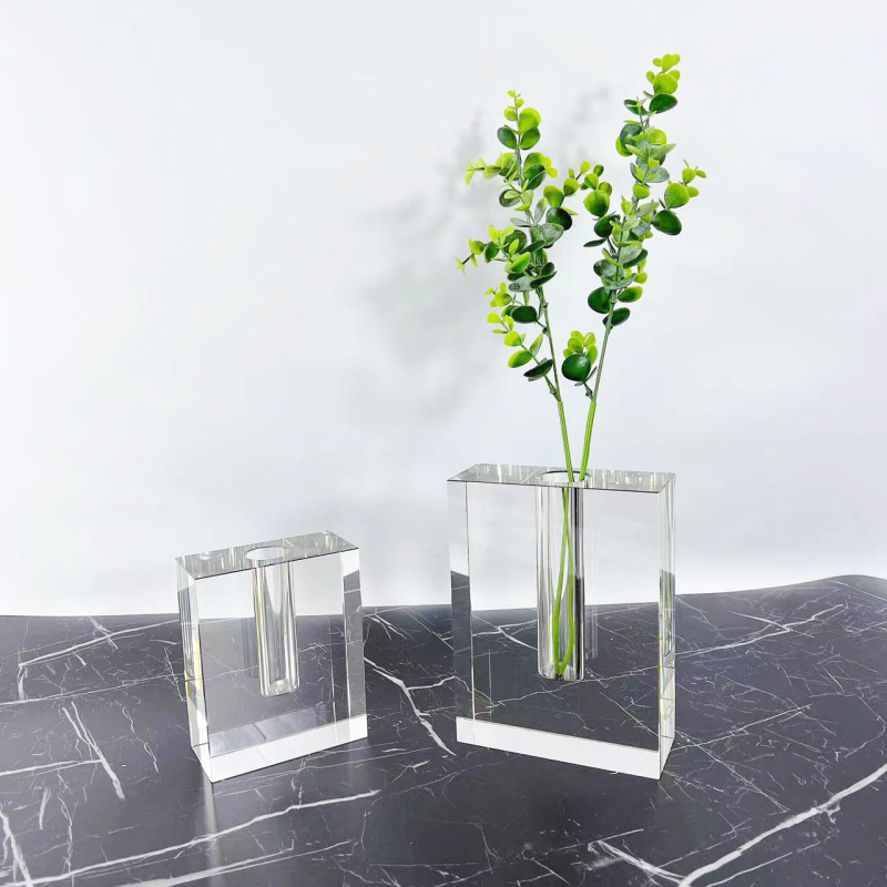 Priehľadná krištáľová štvorcová váza na kvety, moderný európsky minimalistický štýl dekorácie