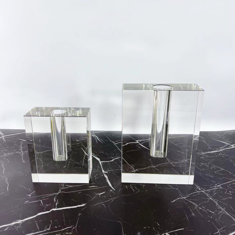 Priehľadná krištáľová štvorcová váza na kvety, moderný európsky minimalistický štýl dekorácie