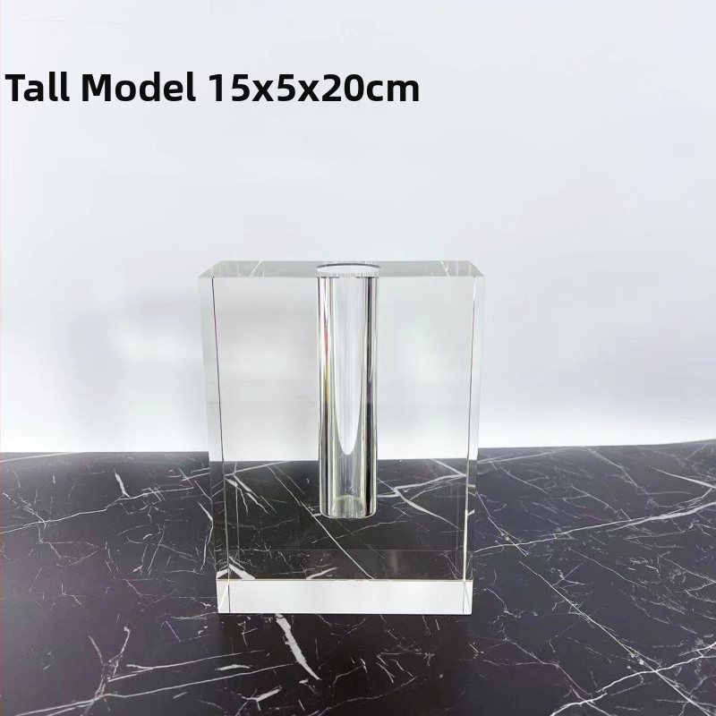 Priehľadná krištáľová štvorcová váza na kvety, moderný európsky minimalistický štýl dekorácie