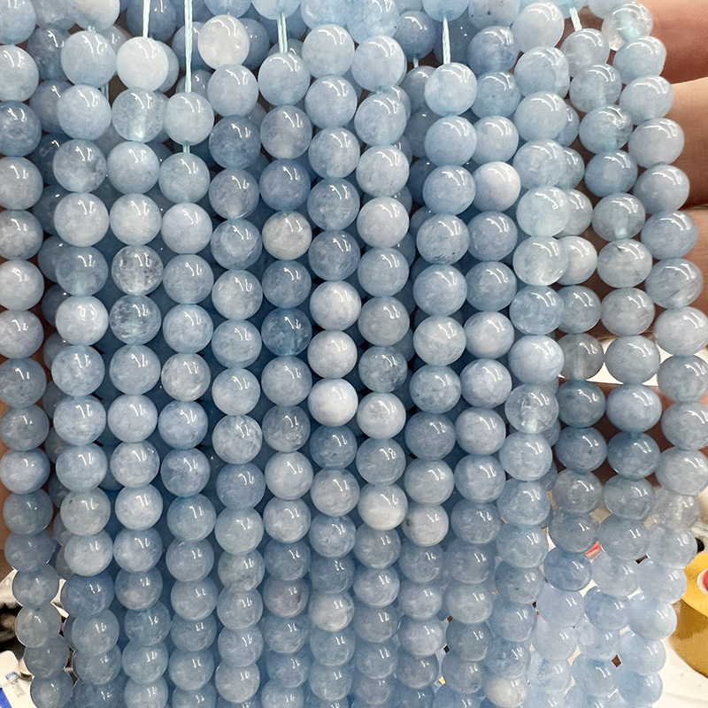 Kružne chalcedonske perle u plavoj boji akvamarina, prirodni kamen, slobodne perle za narukvicu i ogrlicu, dijelovi za DIY nakit, poluproizvodi
