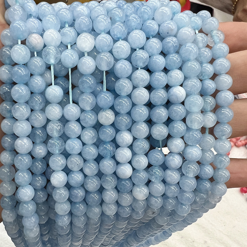 Kružne chalcedonske perle u plavoj boji akvamarina, prirodni kamen, slobodne perle za narukvicu i ogrlicu, dijelovi za DIY nakit, poluproizvodi