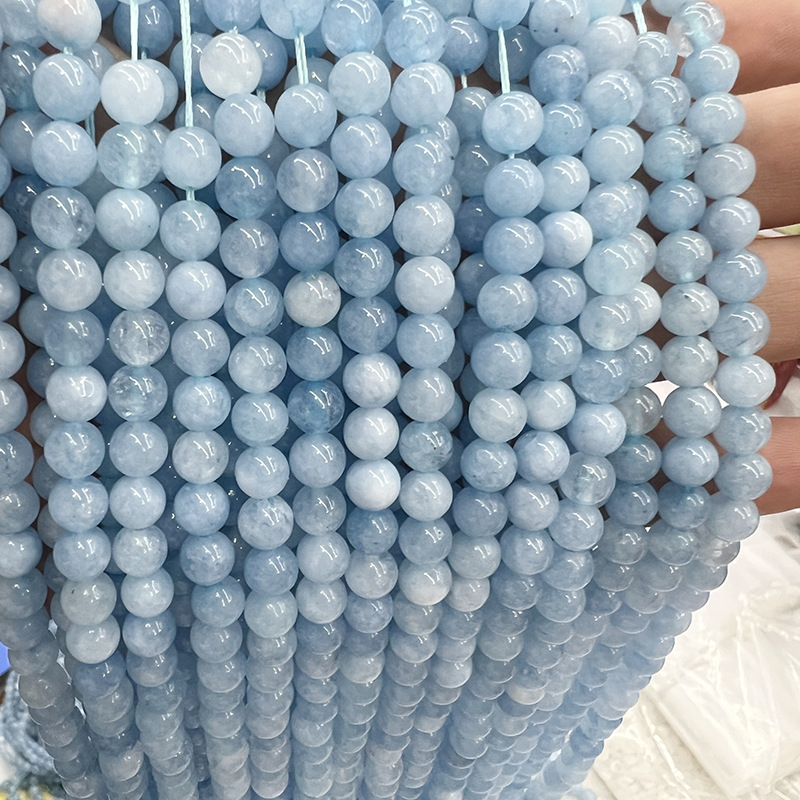 Kružne chalcedonske perle u plavoj boji akvamarina, prirodni kamen, slobodne perle za narukvicu i ogrlicu, dijelovi za DIY nakit, poluproizvodi