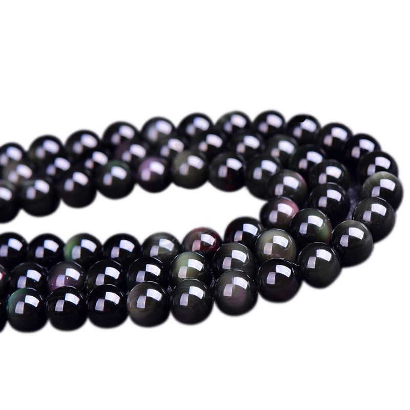 Prirodne dvostrano obsidijanske okrugle perle za DIY narukvice – slobodne perle za nakit
