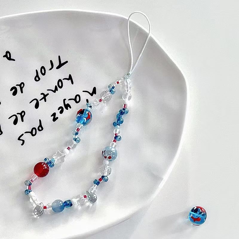 Ins stil mjehurić zlatne ribice set perli za kućište telefona i kaiš za kameru — DIY nakit s crveno-plavim bojama