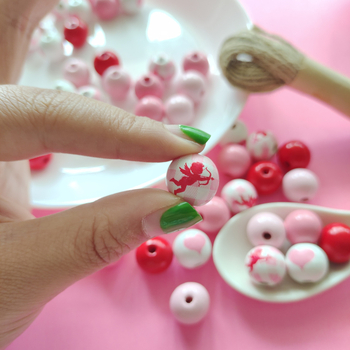 16 mm drvene srcolike perle za Dan zaljubljenih – DIY set za lanac za telefon i narukvicu, s konopnim užetom od 10 m