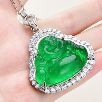 Univerzalna kopča za privjesak od srebra 925, Buddha jade i zlatni Buddha – dodatak za ogrlicu
