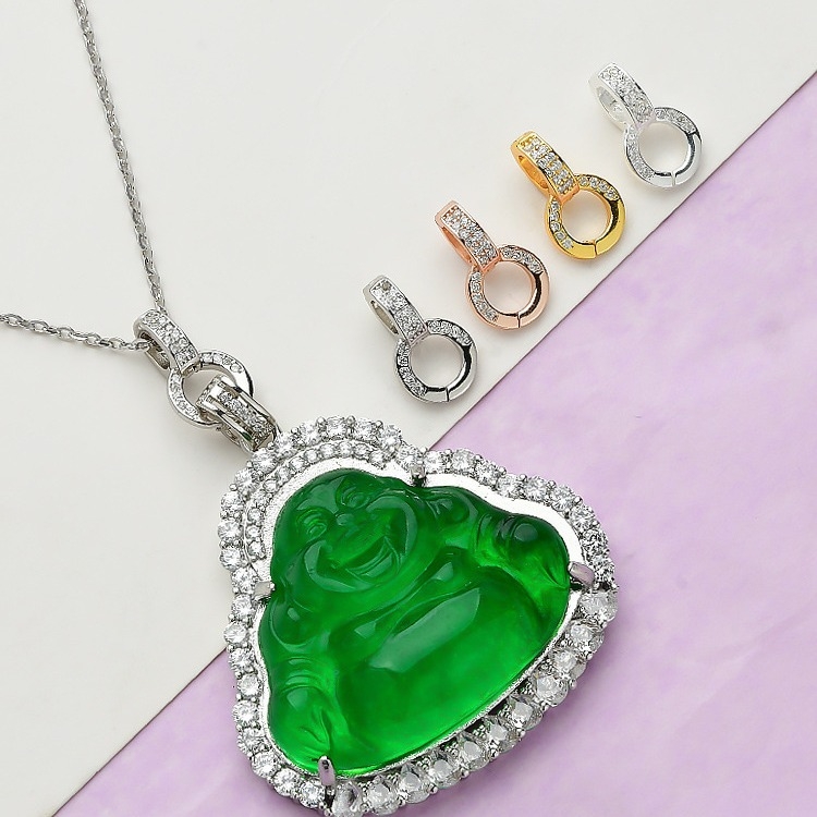 Univerzalna kopča za privjesak od srebra 925, Buddha jade i zlatni Buddha – dodatak za ogrlicu
