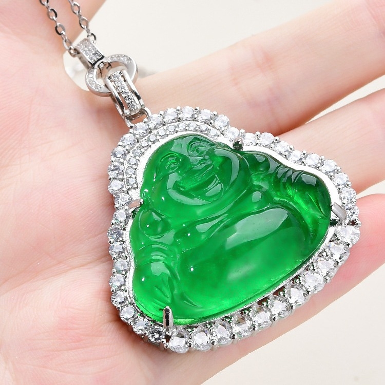 Univerzalna kopča za privjesak od srebra 925, Buddha jade i zlatni Buddha – dodatak za ogrlicu