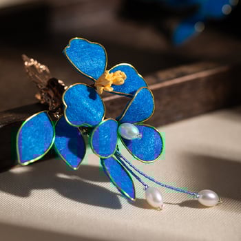 Ručna velur cvjetna ukosnica za kosu, imitacija Dian Cui, antički stil, plavi Hanfu dodatak