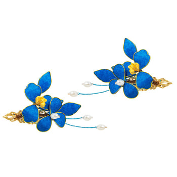 Ručna velur cvjetna ukosnica za kosu, imitacija Dian Cui, antički stil, plavi Hanfu dodatak