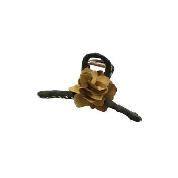 Veliki klips za kosu u obliku morskog psa sa platnenim cvijetom - elegantan žuti dodatak za kosu za žene