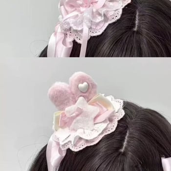 Spona za kosu s ružičastom čipkom i slatkom mašnicom – stil princeze za djevojčice