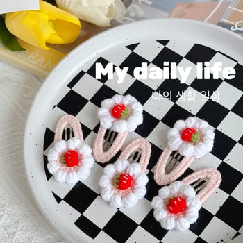 Slatka kremasto-jagodasta klipsa za kosu za pramen i bočni klips, ručno pletena vunena ukrasna kosa BB klipsa