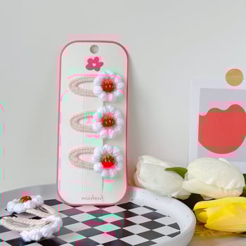 Slatka kremasto-jagodasta klipsa za kosu za pramen i bočni klips, ručno pletena vunena ukrasna kosa BB klipsa