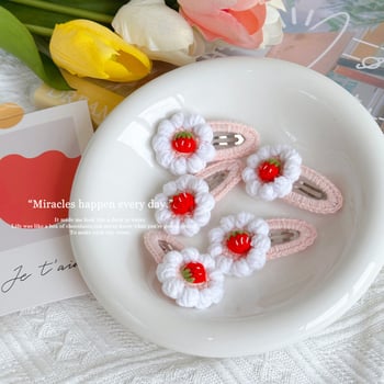 Slatka kremasto-jagodasta klipsa za kosu za pramen i bočni klips, ručno pletena vunena ukrasna kosa BB klipsa