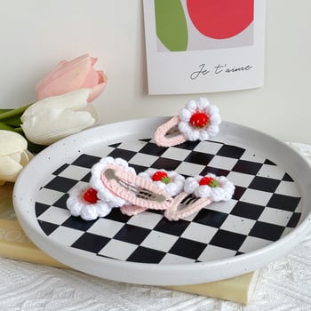 Slatka kremasto-jagodasta klipsa za kosu za pramen i bočni klips, ručno pletena vunena ukrasna kosa BB klipsa