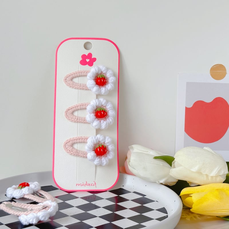 Slatka kremasto-jagodasta klipsa za kosu za pramen i bočni klips, ručno pletena vunena ukrasna kosa BB klipsa