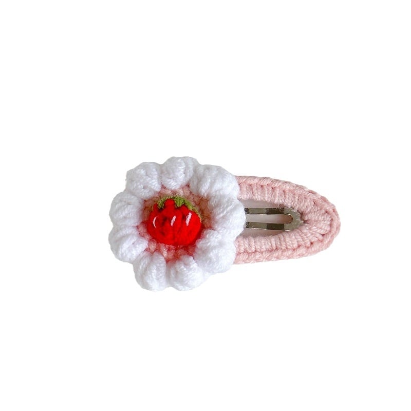 Slatka kremasto-jagodasta klipsa za kosu za pramen i bočni klips, ručno pletena vunena ukrasna kosa BB klipsa