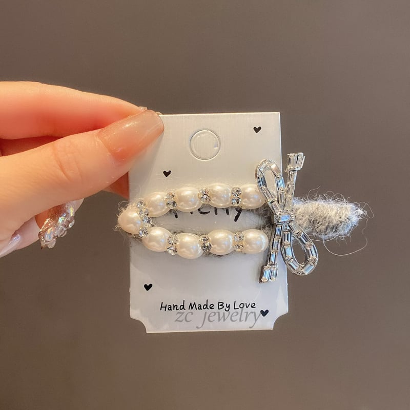 Ženska šnala za kosu s perlatnom mašnicom od vlakna – bočni klips, lagani luksuzni stil