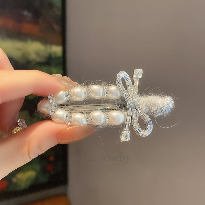 Ženska šnala za kosu s perlatnom mašnicom od vlakna – bočni klips, lagani luksuzni stil