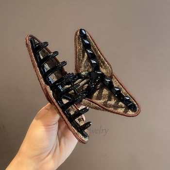 Korejski teksturirani smeđkasti klips za kosu od školjke, ručno šiveno, za žene, elegantan luksuzni klips za rep na stražnjem dijelu glave