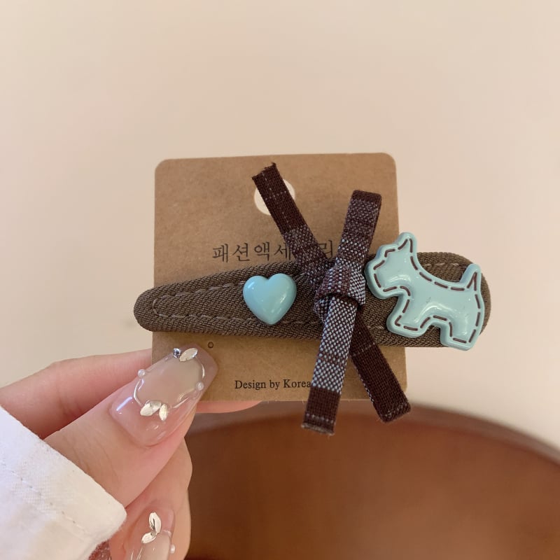 Plava ukosnica za kosu s likom šteneta i mašnicom, korejskog stila, jednostavan sladak dizajn srca