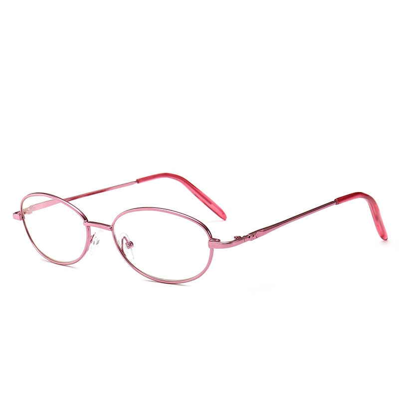 Очила за четене против синя светлина за жени, розова малка метална рамка, лещи от смола, овална форма