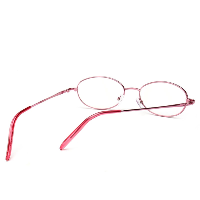Очила за четене против синя светлина за жени, розова малка метална рамка, лещи от смола, овална форма