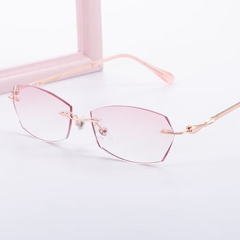 Очила за четене без рамка, лещи от смола с анти-синя светлина, диамантено ръбче, дамски, стил литературно ретро, подходящи за дълго лице, пролет 2024