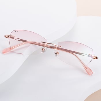 Очила за четене без рамка, лещи от смола с анти-синя светлина, диамантено ръбче, дамски, стил литературно ретро, подходящи за дълго лице, пролет 2024