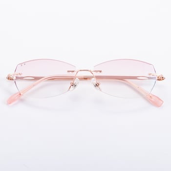 Очила за четене без рамка, лещи от смола с анти-синя светлина, диамантено ръбче, дамски, стил литературно ретро, подходящи за дълго лице, пролет 2024