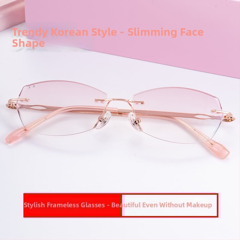 Очила за четене без рамка, лещи от смола с анти-синя светлина, диамантено ръбче, дамски, стил литературно ретро, подходящи за дълго лице, пролет 2024